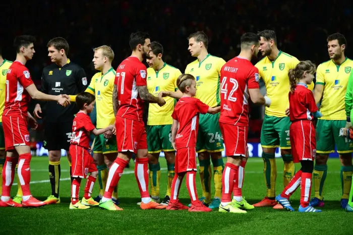 Framed Print : Mascots of Bristol City and Norwich City Football Clubs Shake Hands at Ashton Gate, Sky Bet Championship (07.03.17)