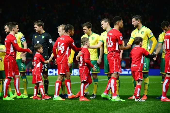 Framed Print : Mascots of Bristol City and Norwich City Football Clubs Share a Moment at Ashton Gate - Sky Bet Championship (07.03.17)