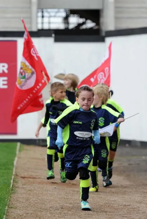 Framed Print : Mascots of Hutton JFC Celebrate Half-Time at Ashton Gate Stadium during Bristol City vs Barnsley Match Framed Print : Mascots of Hutton JFC Celebrate Half-Time at Ashton Gate Stadium during Bristol City vs Barnsley Match