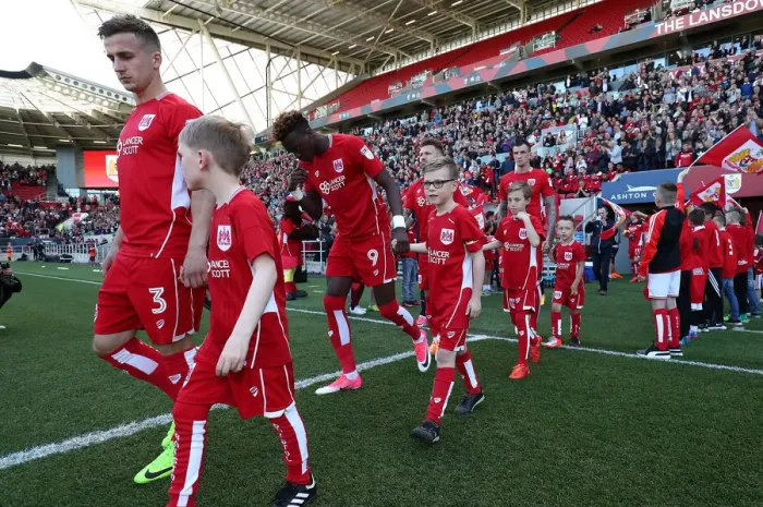 Framed Print : Mascots Lead Out Bristol City and Barnsley Players at Ashton Gate, Sky Bet Championship (220417)