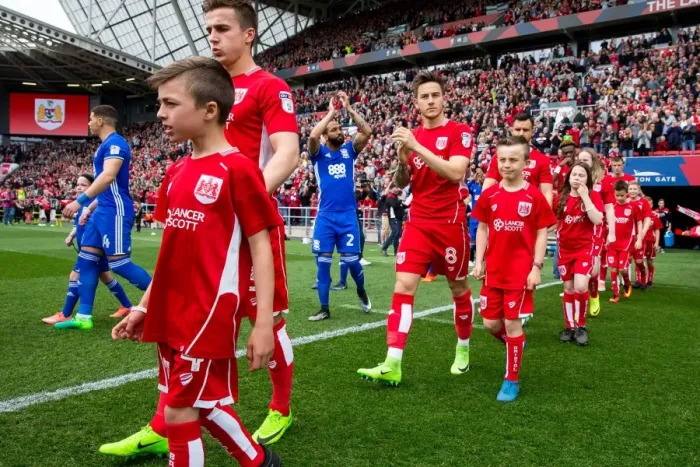 Framed Print : Mascots Lead Out Bristol City and Birmingham City Teams at Ashton Gate Stadium Framed Print : Mascots Lead Out Bristol City and Birmingham City Teams at Ashton Gate Stadium