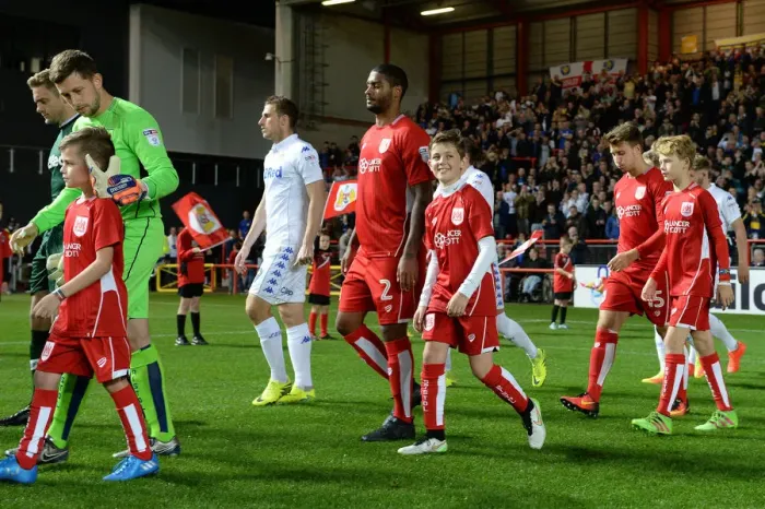 Framed Print : Mascots Lead Out Bristol City and Leeds United Players at Ashton Gate Stadium