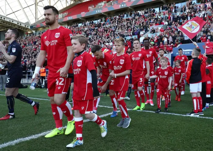 Framed Print : Mascots Leading Out Bristol City and Barnsley Players at Ashton Gate, 2017 Framed Print : Mascots Leading Out Bristol City and Barnsley Players at Ashton Gate, 2017