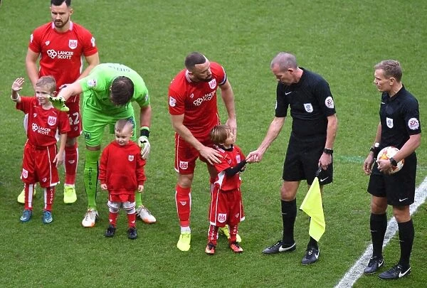 Mascots and Players of Bristol City and Burton Albion Ahead of Sky Bet Championship Match at Ashton Gate, 2017