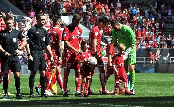 Mascots and Players of Bristol City and Wigan Athletic before Sky Bet Championship Match at Ashton Gate