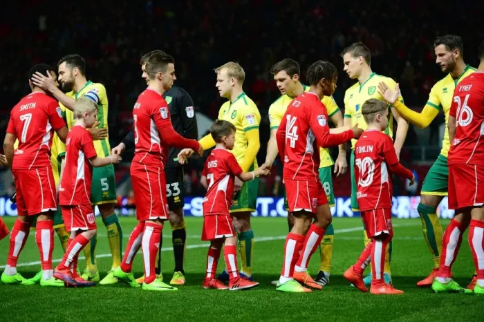 Framed Print : Mascots Shake Hands: Bristol City vs. Norwich City, Sky Bet Championship (07.03.17)