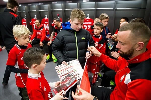 Mascots Visit Bristol City Dressing Room Before Match against Huddersfield Town