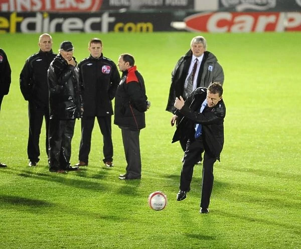Match Officials and Managers Collaborate in Pitch Inspection: Plymouth Argyle vs. Bristol City