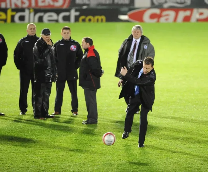 Framed Print : Match Officials and Managers Collaborate in Pitch Inspection: Plymouth Argyle vs. Bristol City Framed Print : Match Officials and Managers Collaborate in Pitch Inspection: Plymouth Argyle vs. Bristol City