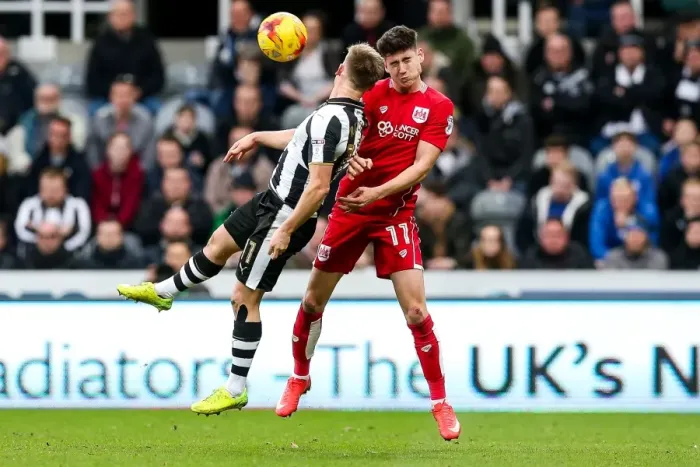Framed Print : Matt Ritchie vs. Callum O'Dowda: Clash between Newcastle United and Bristol City Stars at St. James Park, Sky Bet EFL Championship (2017)