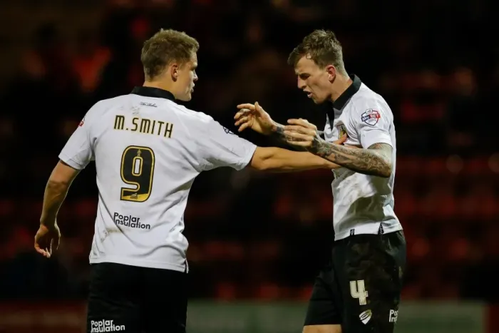 Framed Print : Matt Smith Consoles Dejected Aden Flint After Missed Opportunity for Bristol City against Crewe Alexandra