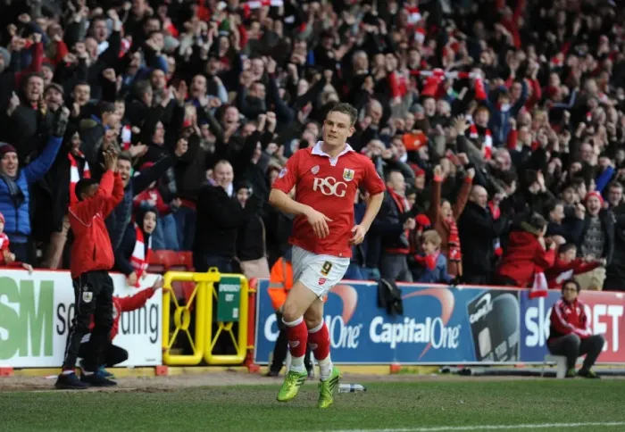 Framed Print : Matt Smith's Exuberant Goal Celebration: Bristol City vs. Sheffield United (February 14, 2015)