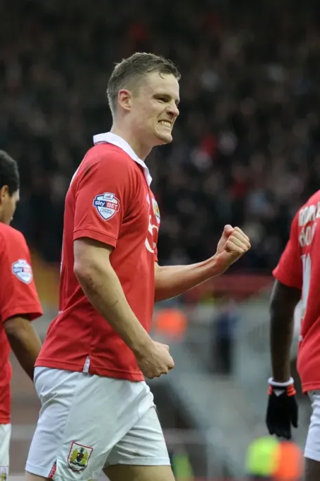 Framed Print : Matt Smith's Goal Celebration: Bristol City vs. Sheffield United, February 14, 2015