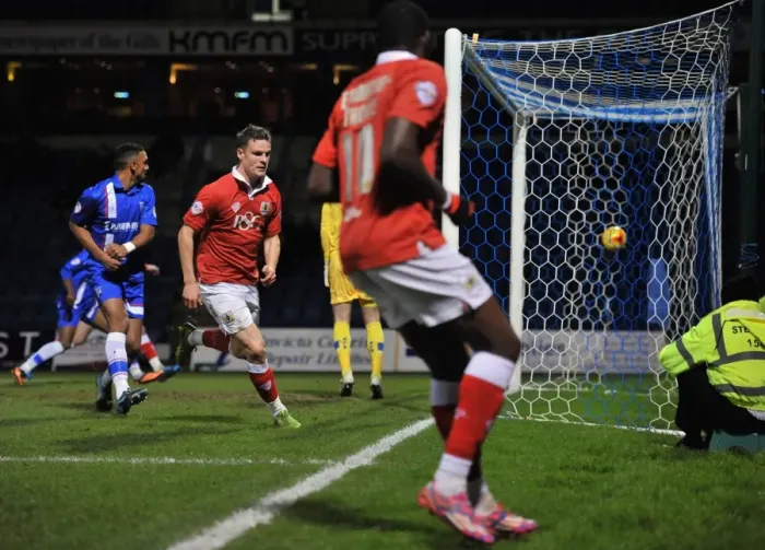 Framed Print : Matt Smith's Goal Celebration: Gillingham vs. Bristol City, Johnstone's Paint Trophy Area Final (2015)