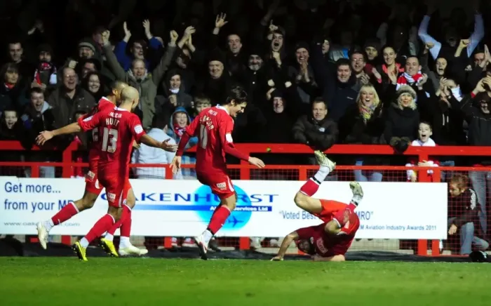 Framed Print : Matt Tubbs Shocking FA Cup Upset: Crawley Town Defeats Bristol City (07 / 01 / 2012) Framed Print : Matt Tubbs Shocking FA Cup Upset: Crawley Town Defeats Bristol City (07 / 01 / 2012)