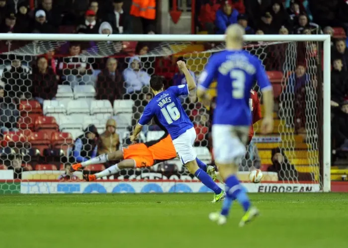 Framed Print : Matthew James Scores the Winner: Bristol City vs. Leicester City, 2013 Framed Print : Matthew James Scores the Winner: Bristol City vs. Leicester City, 2013