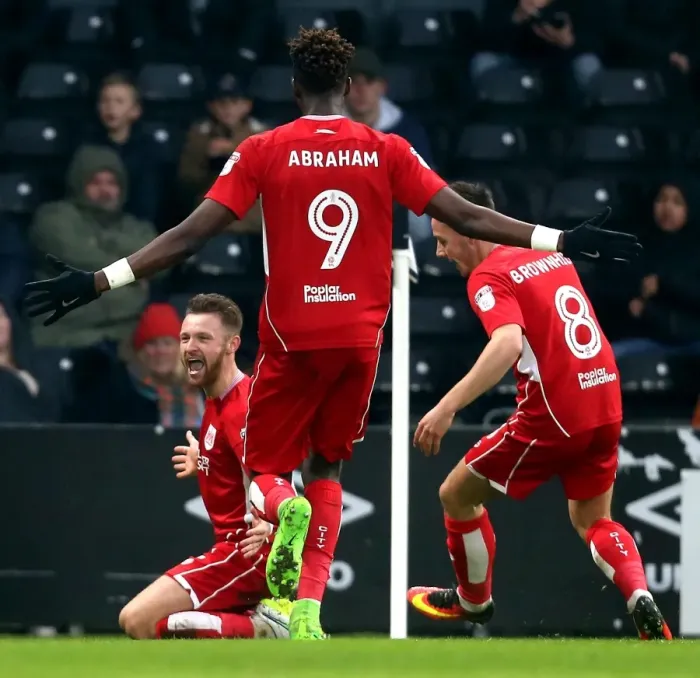 Framed Print : Matty Taylor's First Goal for Bristol City: Derby County vs. Bristol City, 11 / 02 / 2017