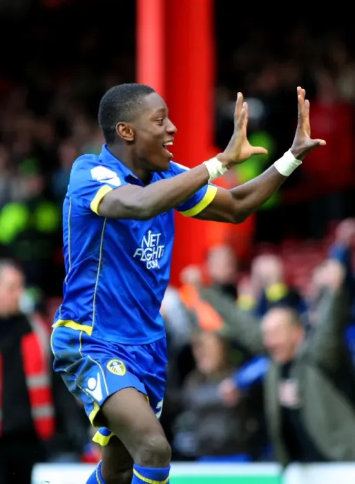 Framed Print : Max Gradel's Euphoric Moment: Leeds United's Championship Victory Over Bristol City, 12th February 2011