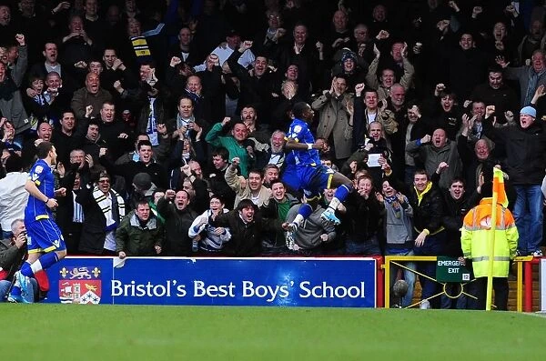 Max Gradel's Goal Celebration: Leeds United Triumph Over Bristol City in Championship Match, 12th February 2011