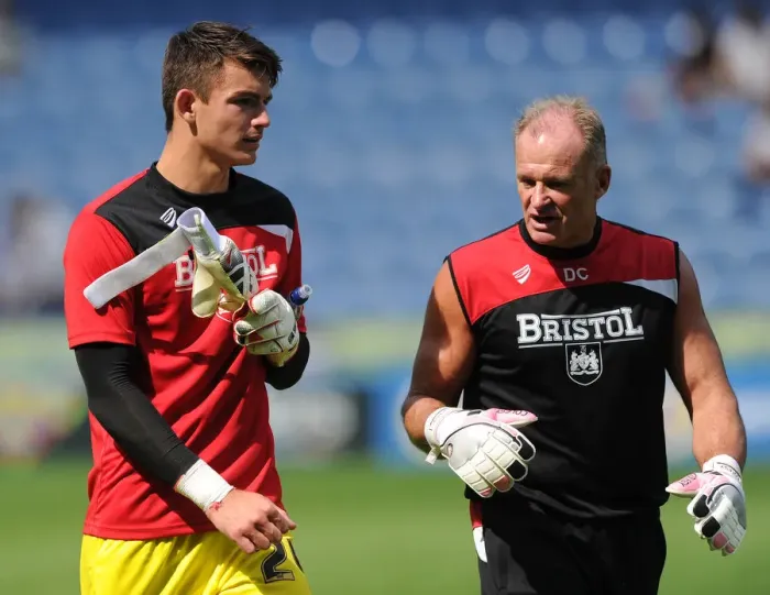 Framed Print : Max O'Leary and David Coles of Bristol City: A Pre-Match Conversation at Hillsborough Stadium (Sheffield Wednesday vs. Bristol City, Sky Bet Championship)