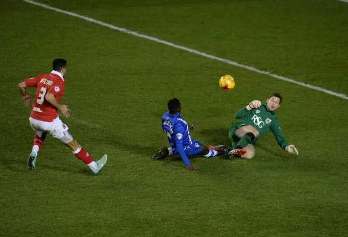 Framed Print : McGlashan Stuns Fielding: 1-1 Parity at Ashton Gate (Bristol City vs Gillingham, Johnstone's Paint Trophy Southern Area Final) Framed Print : McGlashan Stuns Fielding: 1-1 Parity at Ashton Gate (Bristol City vs Gillingham, Johnstone's Paint Trophy Southern Area Final)