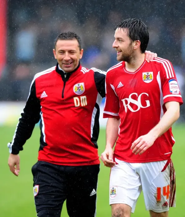 Framed Print : McInnes Triumphant Moment with Skuse: Bristol City's Victory Over Coventry City, April 9, 2012 Framed Print : McInnes Triumphant Moment with Skuse: Bristol City's Victory Over Coventry City, April 9, 2012