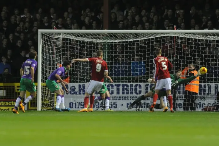 Framed Print : Michael Smith Scores for Swindon Town Against Bristol City, 15th November 2014