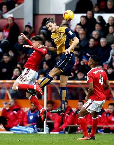 Milan Djuric Heads the Ball for Bristol City against Nottingham Forest, Sky Bet Championship, 2017