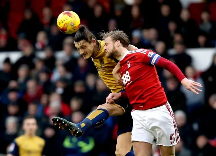 Framed Print : Milan Djuric vs. Matthew Mills: Aerial Battle at The City Ground - Nottingham Forest vs. Bristol City, Sky Bet Championship (January 2017) Framed Print : Milan Djuric vs. Matthew Mills: Aerial Battle at The City Ground - Nottingham Forest vs. Bristol City, Sky Bet Championship (January 2017)