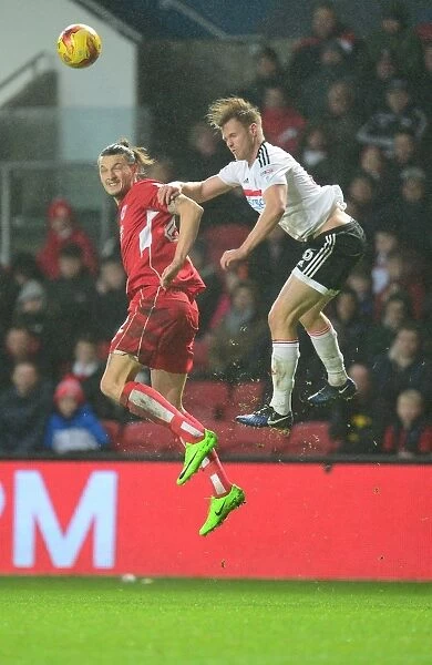 Milan Djuric Wins High Ball for Bristol City against Fulham, 2017