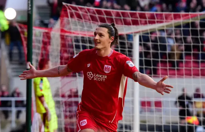 Framed Print : Milan Djuric's Epic Goal Celebration: A Thrilling Moment at Ashton Gate, 2017 (Bristol City vs Rotherham United) Framed Print : Milan Djuric's Epic Goal Celebration: A Thrilling Moment at Ashton Gate, 2017 (Bristol City vs Rotherham United)