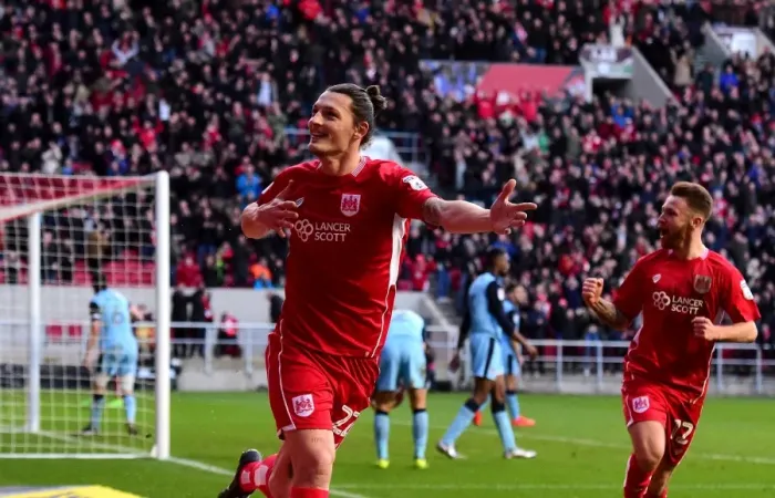 Framed Print : Milan Djuric's Epic Goal Celebration: A Thrilling Moment from Bristol City vs Rotherham United, Sky Bet Championship (04 / 02 / 2017) Framed Print : Milan Djuric's Epic Goal Celebration: A Thrilling Moment from Bristol City vs Rotherham United, Sky Bet Championship (04 / 02 / 2017)