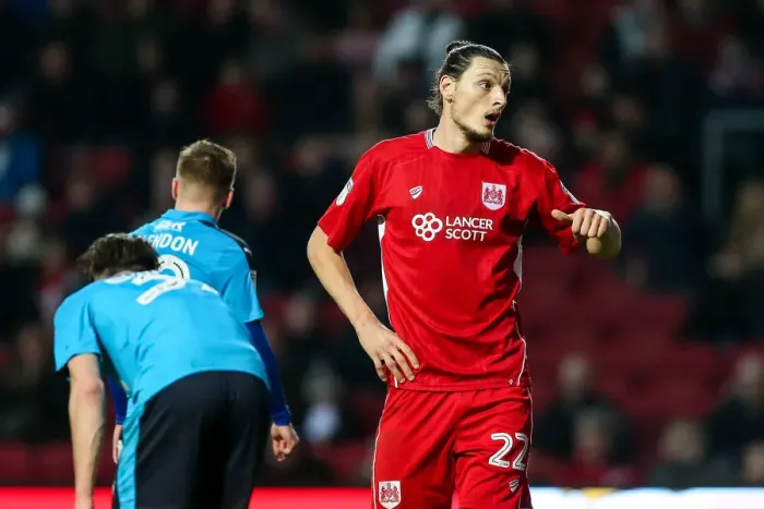 Framed Print : Milan Djuric's Frustration: Bristol City vs Fleetwood Town, FA Cup Third Round Proper Framed Print : Milan Djuric's Frustration: Bristol City vs Fleetwood Town, FA Cup Third Round Proper