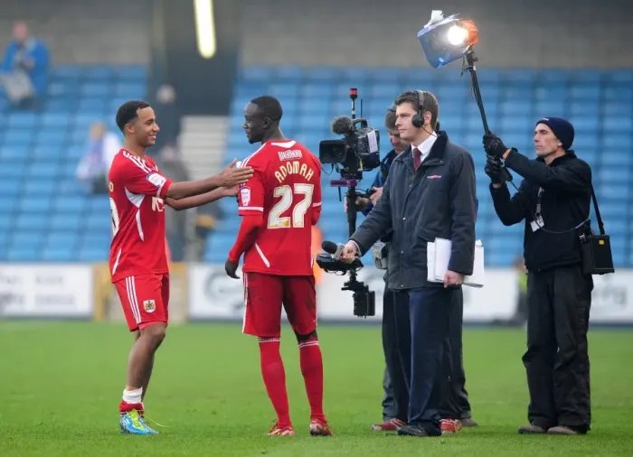 Framed Print : Millwall vs. Bristol City: Nicky Maynard Congratulates Albert Adomah on Man of the Match Award in 2011 Championship Match at Selhurst Park Framed Print : Millwall vs. Bristol City: Nicky Maynard Congratulates Albert Adomah on Man of the Match Award in 2011 Championship Match at Selhurst Park