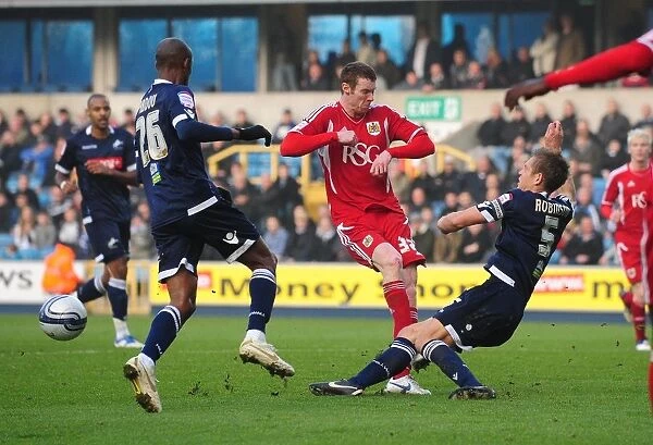 Millwall vs. Bristol City: Pearson's Shot Blocked by Robinson in Championship Clash - 20 / 11 / 2011