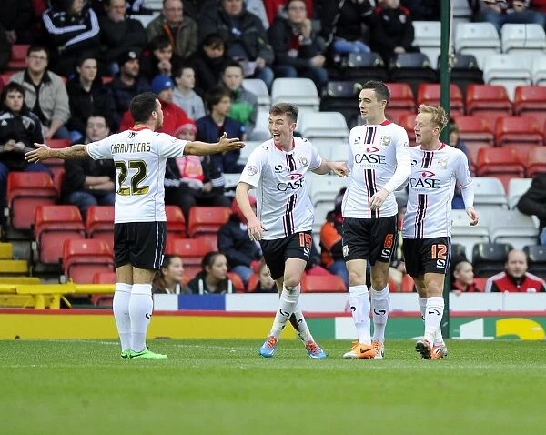 MK Dons Celebrate Shaun Williams Goal Against Bristol City, Sky Bet League One, 2014