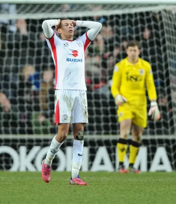 Framed Print : MK Dons Dele Alli Disappointed After Missed Goal vs. Bristol City (February 7, 2015) Framed Print : MK Dons Dele Alli Disappointed After Missed Goal vs. Bristol City (February 7, 2015)