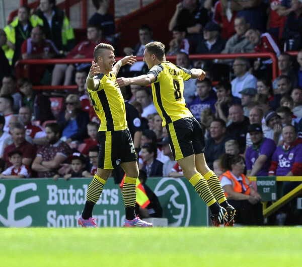 Moncur and Gilbey Celebrate Colchester United's Goal Against Bristol City, Sky Bet League One, 2014