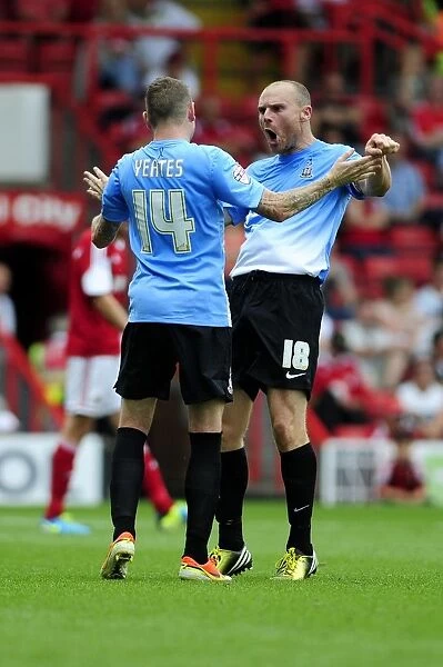 Nahki Wells and Gary Jones Celebrate Goal: Bristol City vs. Bradford City, August 3, 2013