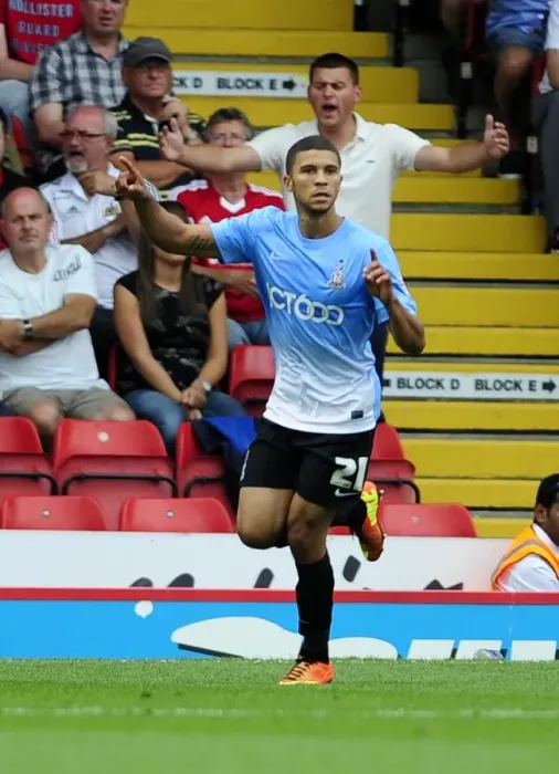 Framed Print : Nahki Wells Goal Celebration: Bristol City vs. Bradford City, August 2013