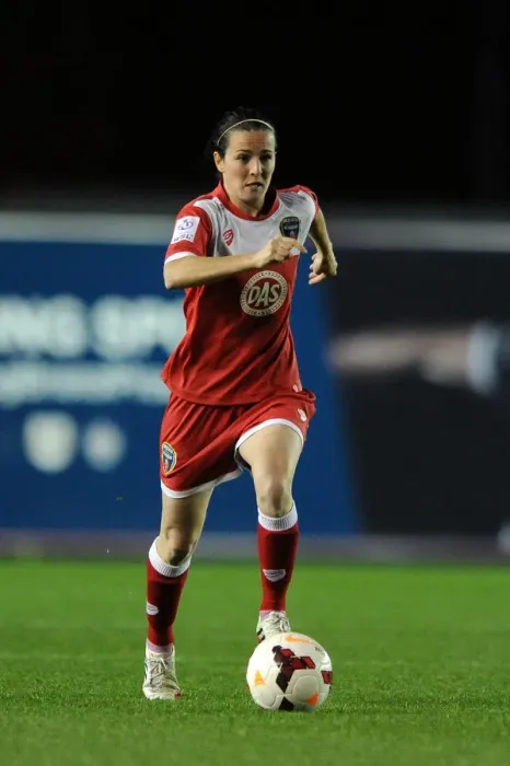 Framed Print : Natalia Pablos Sanchon in Action: Women's Champions League Match between Bristol Academy and FC Barcelona