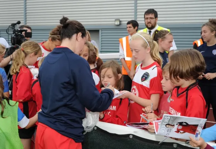 Framed Print : Natalia Pablos Sanchon Signs Autographs at Bristol Academy Women's Match Against Manchester City, 2014 Framed Print : Natalia Pablos Sanchon Signs Autographs at Bristol Academy Women's Match Against Manchester City, 2014