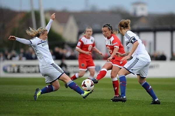 Natasha Harding of Bristol Academy Playing a Pressured Pass During Bristol Academy vs Chelsea Ladies FA Womens Super League Match