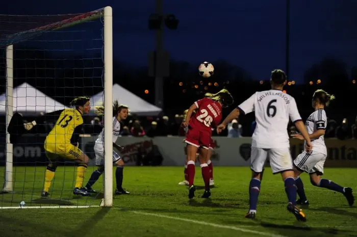 Framed Print : Natasha Harding Goals for Bristol Academy Against Chelsea Ladies, FA Womens Super League, 2014