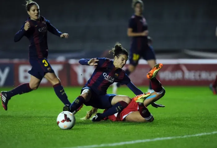 Framed Print : Near Miss: Natasha Harding of Bristol Academy FC vs. FC Barcelona in Champions League Action Framed Print : Near Miss: Natasha Harding of Bristol Academy FC vs. FC Barcelona in Champions League Action