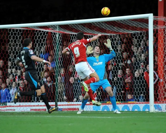 Framed Print : Near Miss: Sam Baldock's Thwarted Goal for Bristol City (Bristol City v Stevenage)