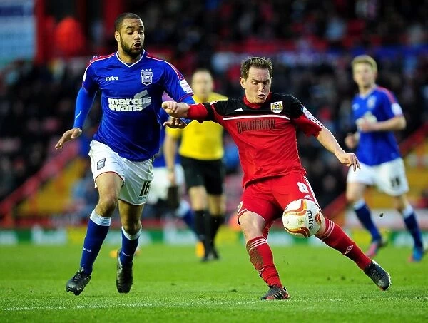Neil Kilkenny Clears Under Pressure Against Ipswich Town, Championship Match at Ashton Gate, 2013