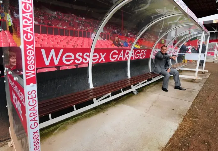 Framed Print : Newly Branded Dugouts Unveiled at Ashton Gate Stadium: Wessex Garages Keith Brock Takes Seat (Football Pre-Season Open Day) Framed Print : Newly Branded Dugouts Unveiled at Ashton Gate Stadium: Wessex Garages Keith Brock Takes Seat (Football Pre-Season Open Day)