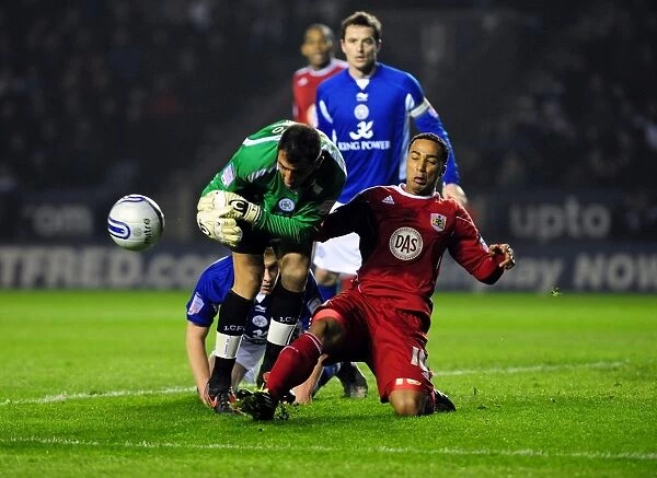 Nicky Maynard Steals the Ball from Ricardo: A Pivotal Moment in Leicester City vs. Bristol City Championship Match, 2011