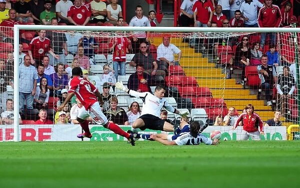 Nicky Maynard's Close Call: Bristol City vs. West Brom, Championship Match, Ashton Gate Stadium, 30th July 2011